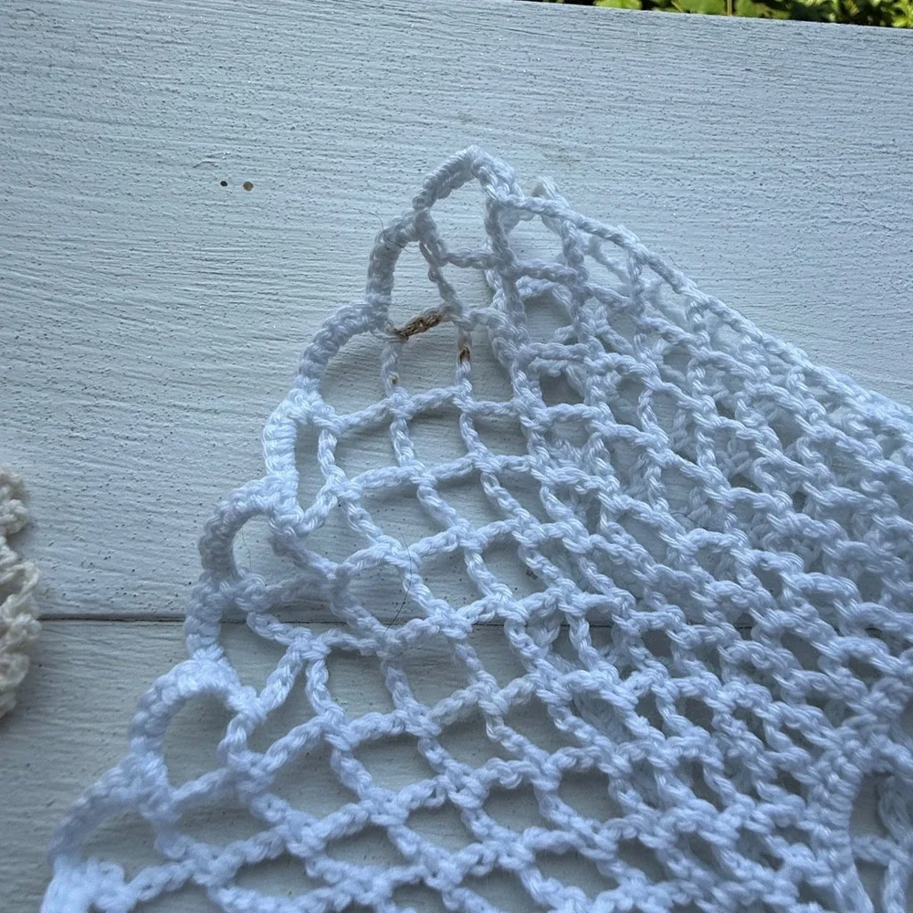 Vintage Handmade Crochet Doily Set White Cream Lace Table Decor 2pc